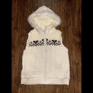 🔥🔥SOLD🔥🔥Gymboree Alpine Sweetie Sweater Vest Fur Trimmed Hood 4T 5T Cable Knit